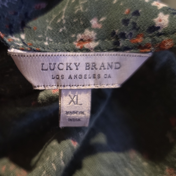 Lucky Brand Green Floral Ruffle Sleeve Blouse Size XL - Picture 2 of 3